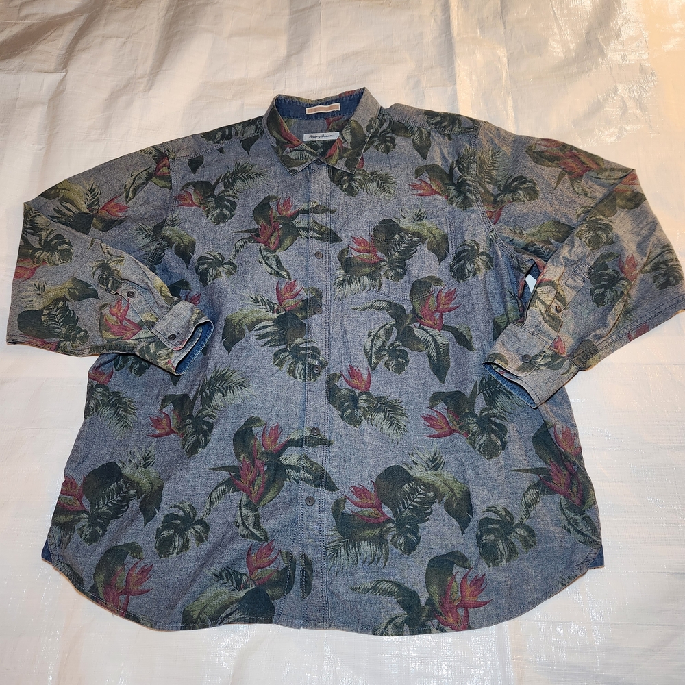 Tommy Bahama Shirt Mens XXL/TTG Button-Up Long Sleeve Blue Floral
